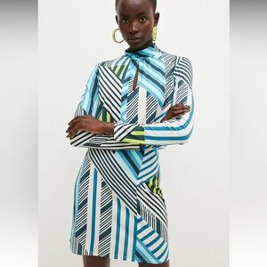 Karen Millen Geo High Neck Jersey Mini Dress